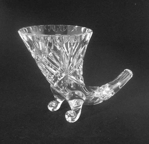 English Lead Crystal Cut Glass Horn shaped Vase on scroll feet  23 cm long - Picture 1 of 10