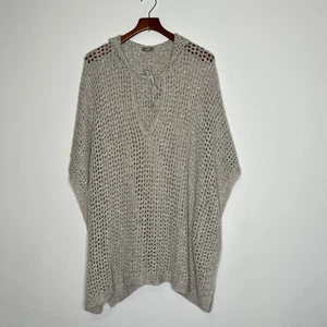 J Jill Poncho Open Knit Crochet Sweater Hooded Beach Cover Up Summer Vacation XL - Picture 1 of 8