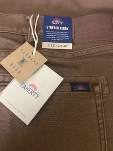 Jeans uomo Faherty elasticizzato Terry corteccia marrone 42 W 32 L nuovo casual estivo comodo - Foto 1 di 11