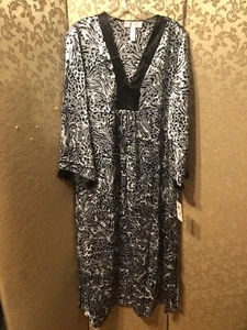 Oscar de la Renta Pink Label NWT Gray Black Mumu Kaftan Nightgown Size Large L - Picture 1 of 5