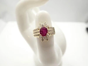 Natural Ruby and Diamond Cocktail Ring in 14k Yellow Gold Size 6.5 - Picture 1 of 7