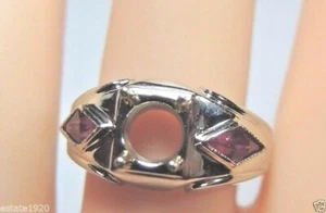 Antique Art Deco Setting 19K White Gold Mounting Hold 6 MM Ring Size 8 UK-P - Picture 1 of 12