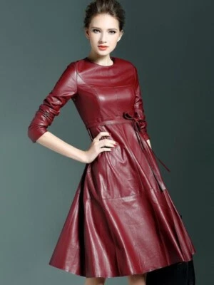 Luxury Women's Leather Dress Real Lambskin Designer Causal Wear Ladies Dress - Image 1 of 4