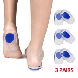3 Pair Silicone Gel Heel Cups - Shoe Inserts for Plantar Fasciitis, Sore Heel - Picture 1 of 13