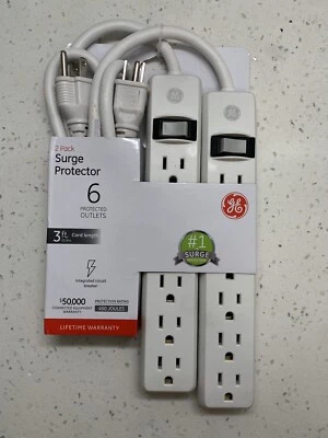 GE 6 Outlet Surge Protector 3ft. 450J White 2 Pack  BRAND NEW - Image 1 of 2