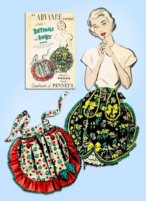 1950s Vintage Advance Sewing Pattern Uncut Misses Button and Bows Apron Fits All - Image 1 of 4