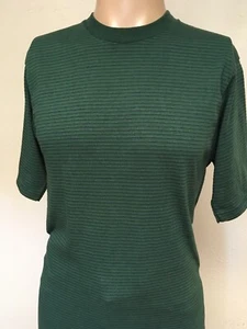 Vintage 80s UNBRANDED SURF STRIPE KNIT T SHIRT Green LONG LENGTH Crisp S SURF - Picture 1 of 12