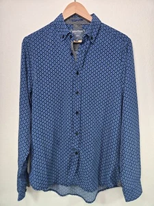 Heritage Report 4 Way Stretch Blue Checked Diamond Aztec Geo Button Up Size M - Picture 1 of 3