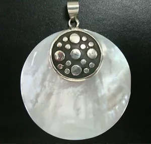 Pendant Mother of Pearl Shell Bali handmade sterling silver large bail FJ019 - Picture 1 of 3