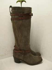Frye Jane Strappy Knee High Gray Suede Leather Riding Boots Womens Size 7.5 B - Picture 1 of 12