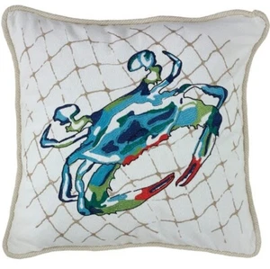 Park Designs - hellbraun - blaue Krabbe - bestickt - 20x20" - Kissenbezug - Neu mit Etikett - Bild 1 von 1