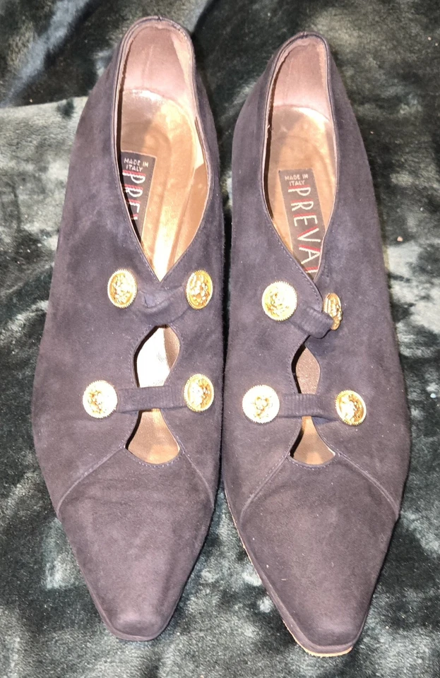 Tacones de gamuza vintage Prevata Vero Cucio azul marino hechos en Italia talla 6 1/2B usados en excelente estado Foto 1 de 4