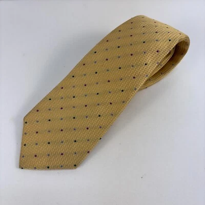 Gravata masculina Turnbull & Asser feita à mão na Inglaterra OURO COM PONTOS toda de seda - Imagem 1 de 4