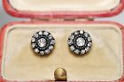 Vintage Circa 1990S 18K Gold Top Silver Natural Diamond Decorated Earring