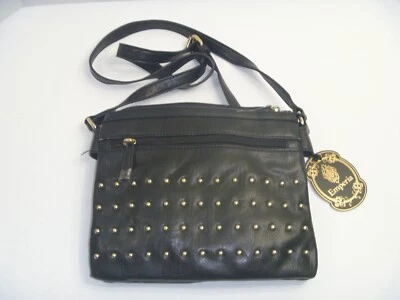 Nuevo con etiquetas Bolso Bandolera Emperia Negro de Hombro Cuero Vegano Tono Dorado Herrajes 10"x8" Foto 1 de 4