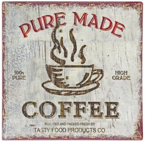 SIGN COFFEE LOVERS METAL SIGN VINTAGE RUSTIC STYLE PURE MADE COFFEE CAFE KITCHEN - Picture 1 of 5