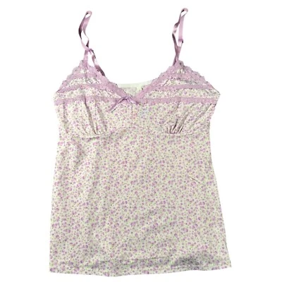 Laura Ashley Large White Purple Floral Babydoll Sleepwear Adjustable Straps Y2K - Image 1 of 4
