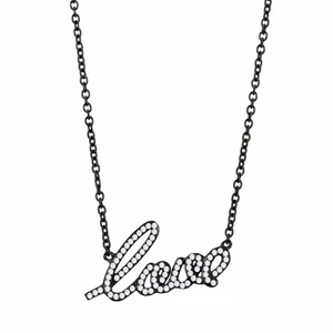 Womens Black IP Stainless Steel "LOVE" Letter Pendant Necklace with Clear CZs - Picture 1 of 2