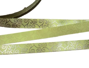 Lime Lite Green Single-Face Satin Ribbon 5/8" wide x 4 yards Silver Scroll B46 - Picture 1 of 4
