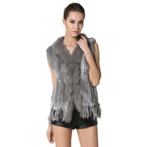 Damen Echtpelz Weste Lässig gestrickte Kaninchenfell Gilets Waschbär Pelz Weste - Bild 1 von 68