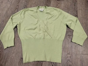 Talbots dünner hellgrüner Stretchpullover elastischer Bund V-Ausschnitt 78 % Seide Large - Bild 1 von 4