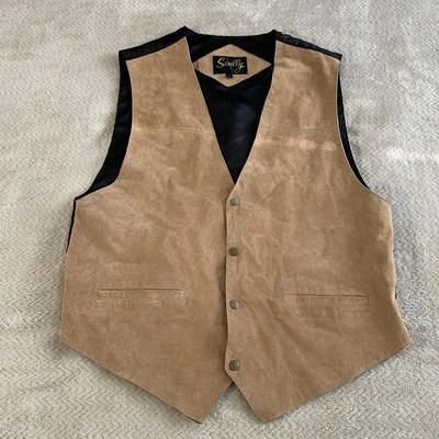 Colete Scully Masculino Tamanho XL Marrom Camurça Snap Front Western - Couro - Exterior - Imagem 1 de 4