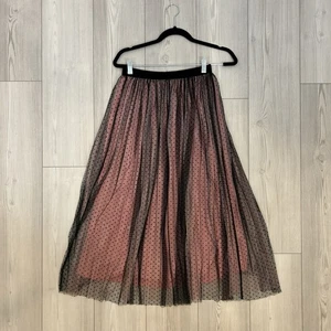 Zara Size Small Pleated Tulle Dotted Mesh Maxi Skirt Pull On Stretch Organza - Picture 1 of 12