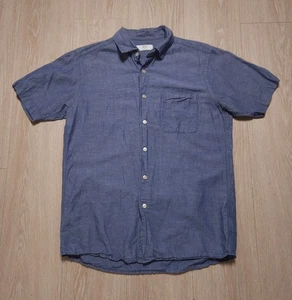 Uniqlo Button Up Shirt Mens Size Medium Linen Cotton Blend Short Sleeve Blue - Picture 1 of 7
