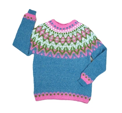 Hand Knit Jumper Women's Size 10 Wool Multi Colour  Icelandic Fair Isle Bright - Image 1 of 4