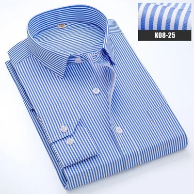Camicie eleganti uomo nuove maniche lunghe formali business a righe camicie casual top - Immagine 1 di 4