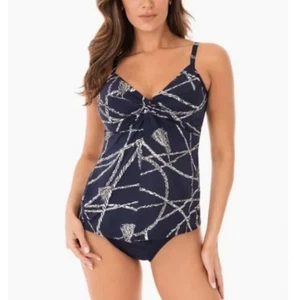 Miraclesuit Thoroughbred Love Knot Midnight Blue Underwire Tankini Top Size 10 - Picture 1 of 9