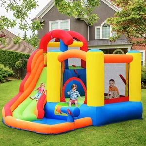 Inflatable Bounce House Water Slide w/ Climbing Wall Splash Pool Cannon - Picture 1 of 6