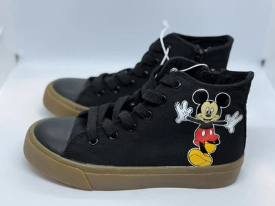 Disney Mickey Mouse High Top Sneakers Boys Size 3 Black Red Gum Bottom Shoes - Image 1 of 4