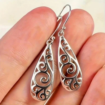 New 925 Sterling Silver Filled Filigree Flower Drop Dangle Earrings VINTAGE LOOK - Image 1 of 4