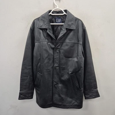Gap Vintage 2000's Black Heavy Thick Leather Trucker Coat Jacket Size Medium - Image 1 of 4
