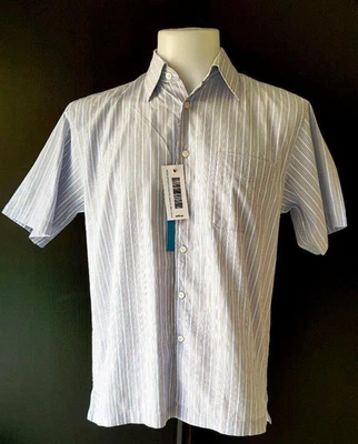 PERRY ELLIS COTTONS Mens Quality Blue S/S SHIRT - M - Chest 42" - New - Image 1 of 4