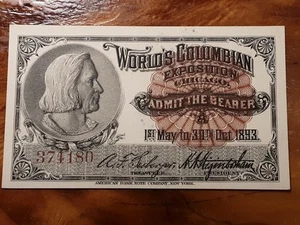 1893 World's Columbian Expositon Chicago Admission Ticket Nice Crisp Unc #374180 - Picture 1 of 8