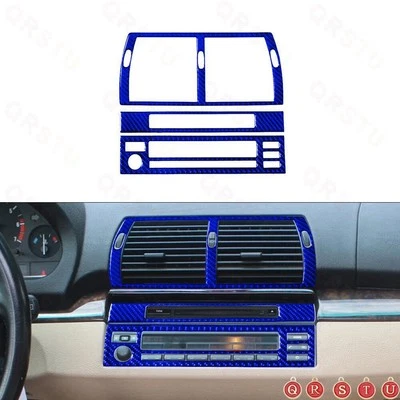 Pegatina de fibra de carbono para panel de reproductor de CD de control de 3 piezas para BMW X5 2000-2006 azul Foto 1 de 4