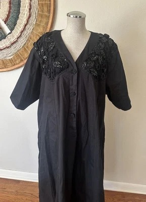 Vestido vintage Li Ly negro caftán ganchillo flor para mujer Plus 3X Foto 1 de 4