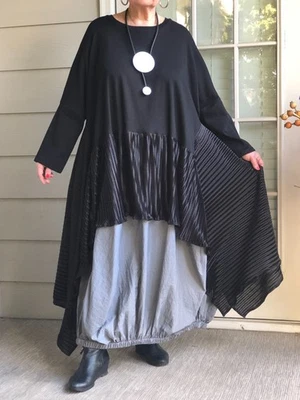 LAGENLOOK ARTSY UPCYCLE GOTHIC BOHO ASYMMETRICAL OVERSIZE BLACK TUNIC NECKLACE  - Image 1 of 4