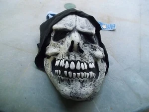 LATEX HOODED SKELETON MASK HALLOWEEN SKULL HORROR MASK w/ ATTACHED FABRIC HOOD - Picture 1 of 1