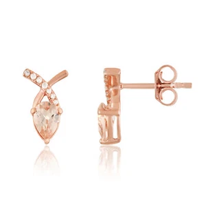 10K Rose Gold Earrings With Pear Morganite & 0.05 CTTW Diamond Rare Gift For Her - Picture 1 of 3