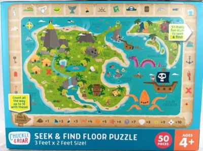 Rompecabezas de piso Treasure Map 50 piezas risa y rugido buscar y encontrar pies de 3'x2' Foto 1 de 4