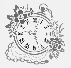 8"x8" Clear Plastic Stencil - Clock Pocket Watch (RO256)***** - Picture 1 of 2