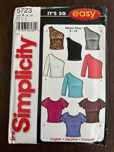 Patrón de costura Simplicity It's So Easy 5723, tops Misses, talla A 8-18, sin cortar - Imagen 1 de 3