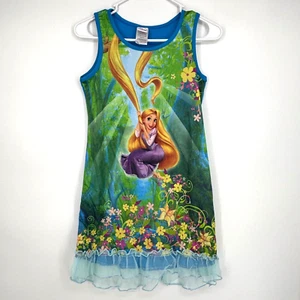 Disney Girls Large Lightweight Sleeveless Nightgown Rapunzel Floral Blue Green - Picture 1 of 9