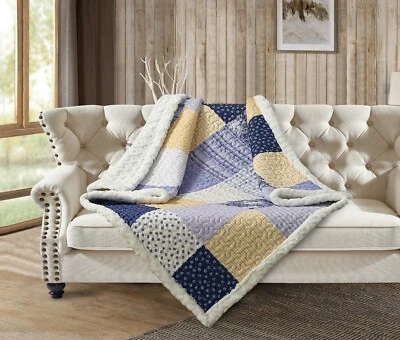 Virah Bella - Garden Walk in Bluebell - Quilted Sherpa Throw Blanket - 50"x60" - Image 1 of 4