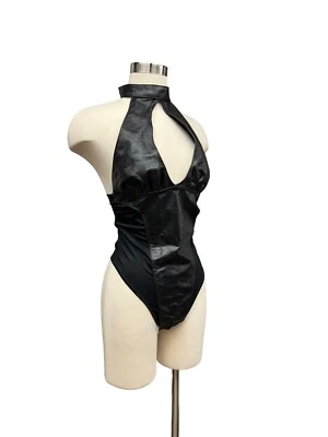 Vintage Bordello Leather Bodysuit Thong Teddy Choker Sexy Cut Out Tag Size XL - Image 1 of 4