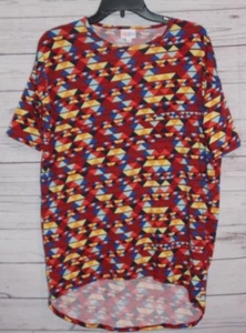 Lularoe Women Irma Top XXS Red Blue Aztec Light Tunic Shirt Print Short Sleeve - Picture 1 of 12