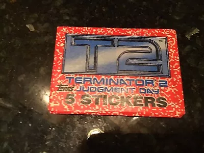 T2 Terminator 2 Judgement Day 1991 Topps Sealed Pack 5 Stickers - Vintage 90s.  - Image 1 of 2